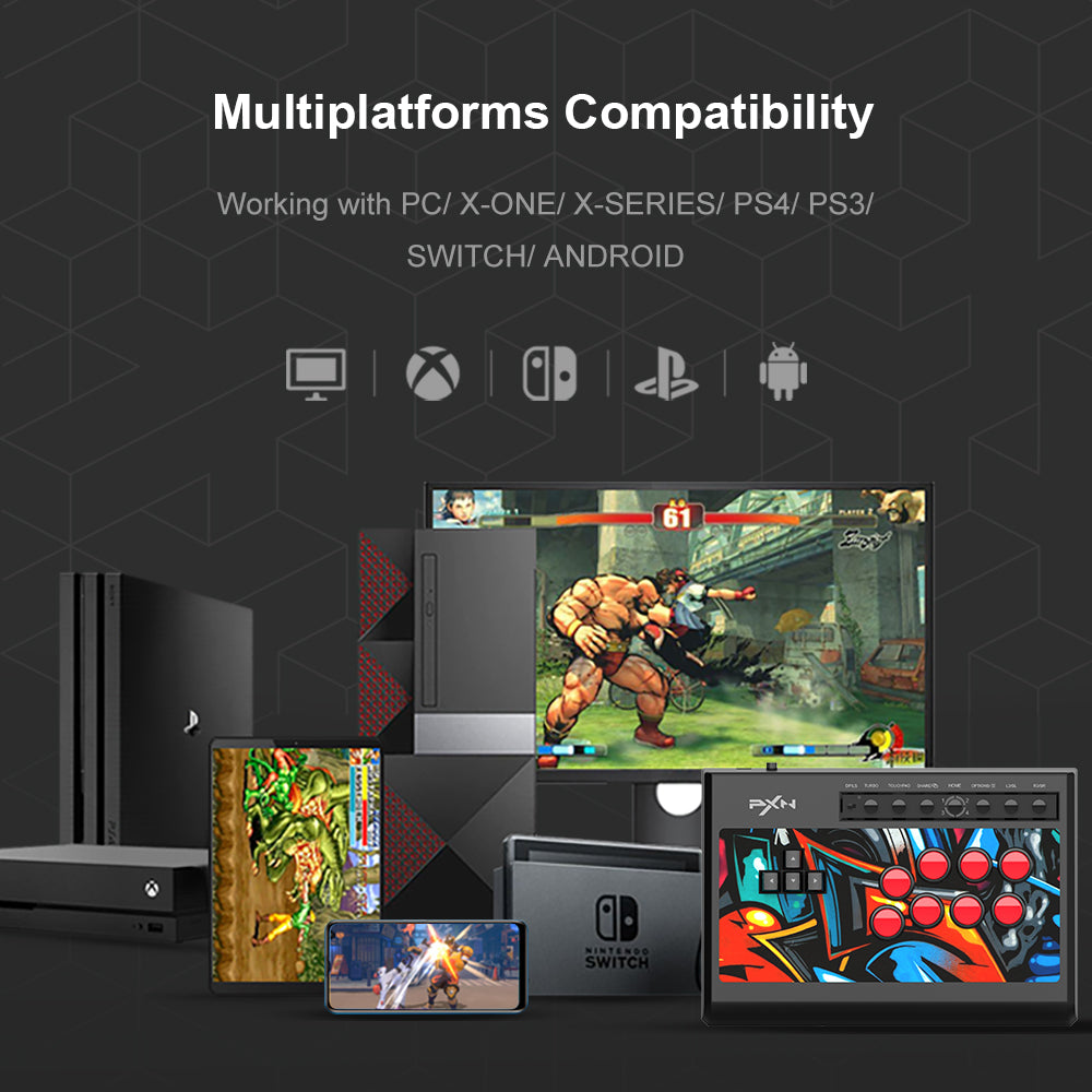 PXN-X8 Gaming Keyboard Controller Black Arcade Fighting Box USB Style PC  Android PS3 PS4 Xbox One
