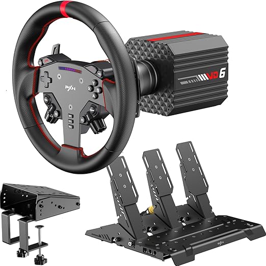 PXN VD6 Direct Drive Racing Simulator Bundle WDS R2 2P Wheel and Hall Sensor Pedals for PC
