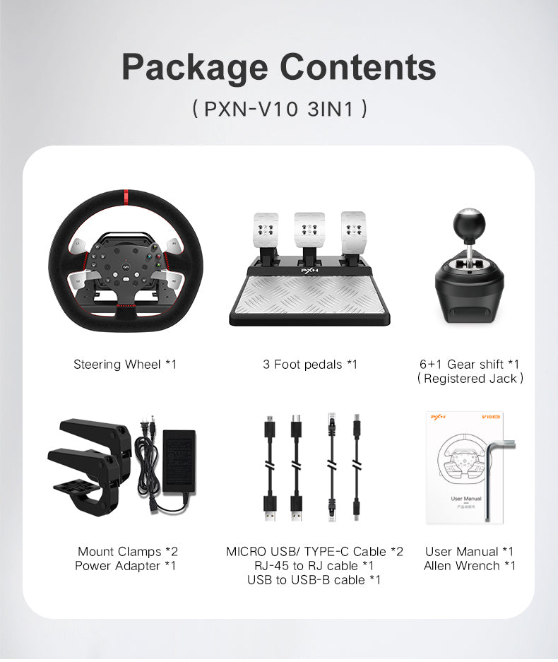 PXN V10 Force Feedback Racing Wheel Multi-Platform