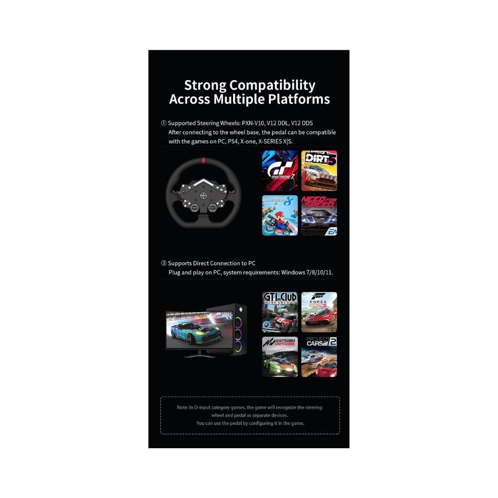 PXN-PD HM Premium Triple Racing Pedals Adjustable Black Hall Effect V10 V12 PC PS4 PS5 Xbox One