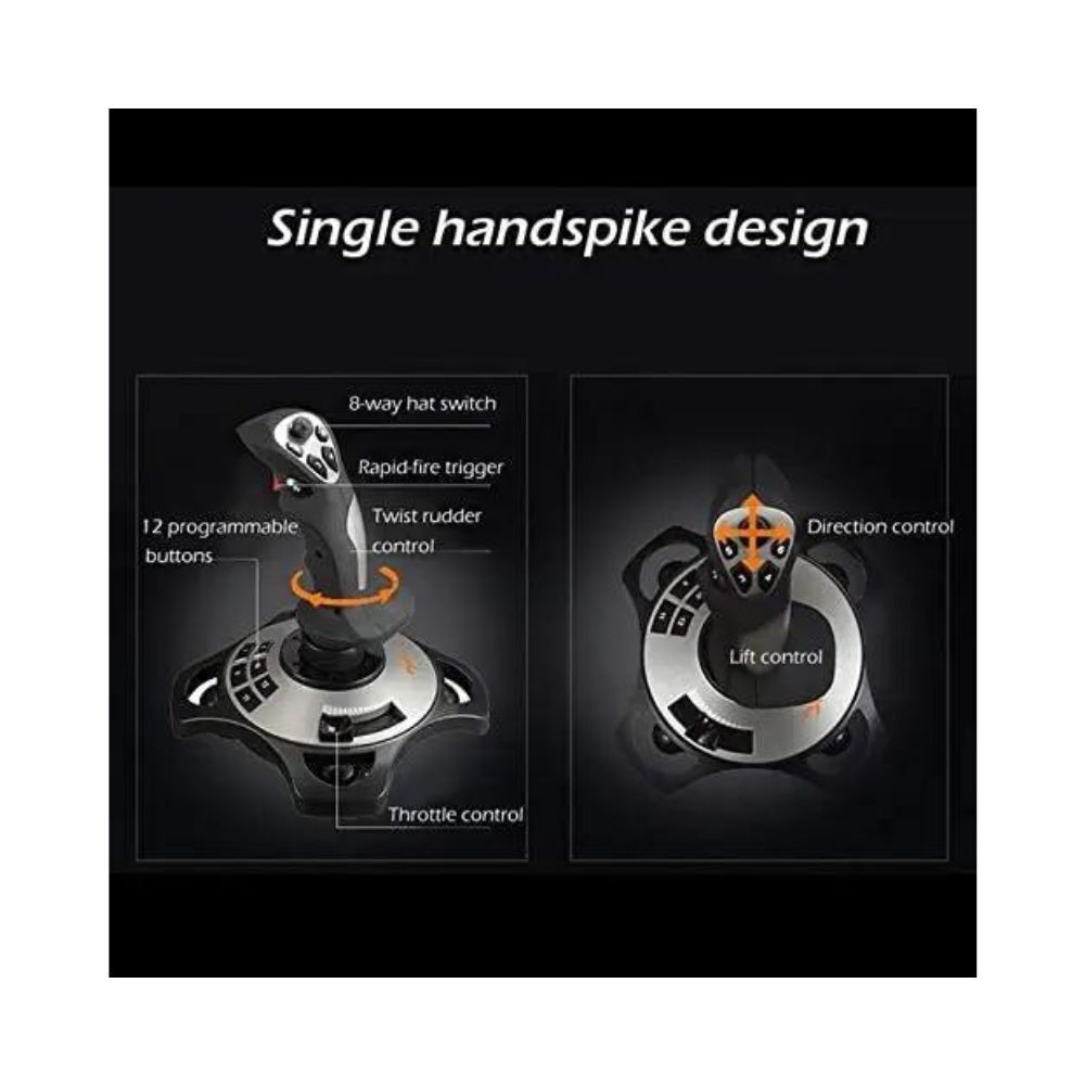 PXN-2113PRO Black Wired 4-Axis Flight Joystick for PC Gaming Simulator, Arcade Joystick with Keyboard Mapping, Professional Gaming Controller