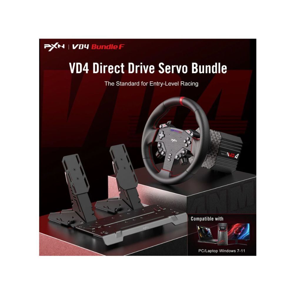 PXN VD4 Bundle F Direct Drive Racing Wheel with 4Nm Torque Pedals and LED RPM for PC Sim Racing