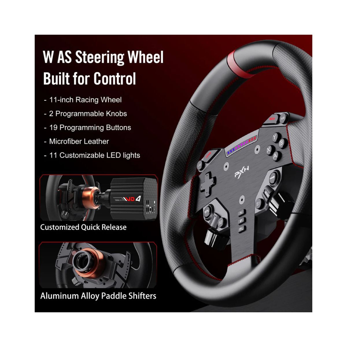 PXN VD4 Bundle F Direct Drive Racing Wheel with 4Nm Torque Pedals and LED RPM for PC Sim Racing