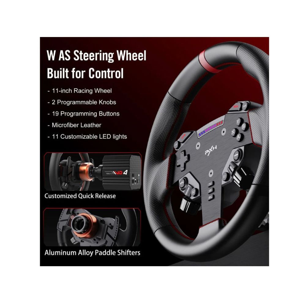 PXN VD4 Bundle F Direct Drive Racing Wheel with 4Nm Torque Pedals and LED RPM for PC Sim Racing