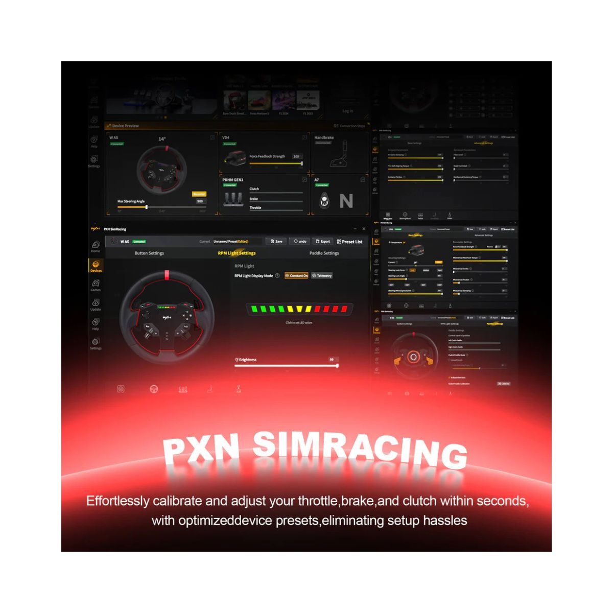 PXN VD4 Bundle F Direct Drive Racing Wheel with 4Nm Torque Pedals and LED RPM for PC Sim Racing