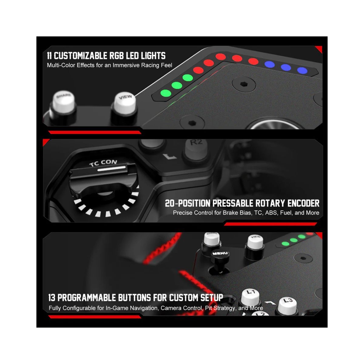 PXN VD10 WDS R2 Direct Drive Racing Wheel 10Nm Torque with LED RPM Display and Alloy Paddle Shifters for PC