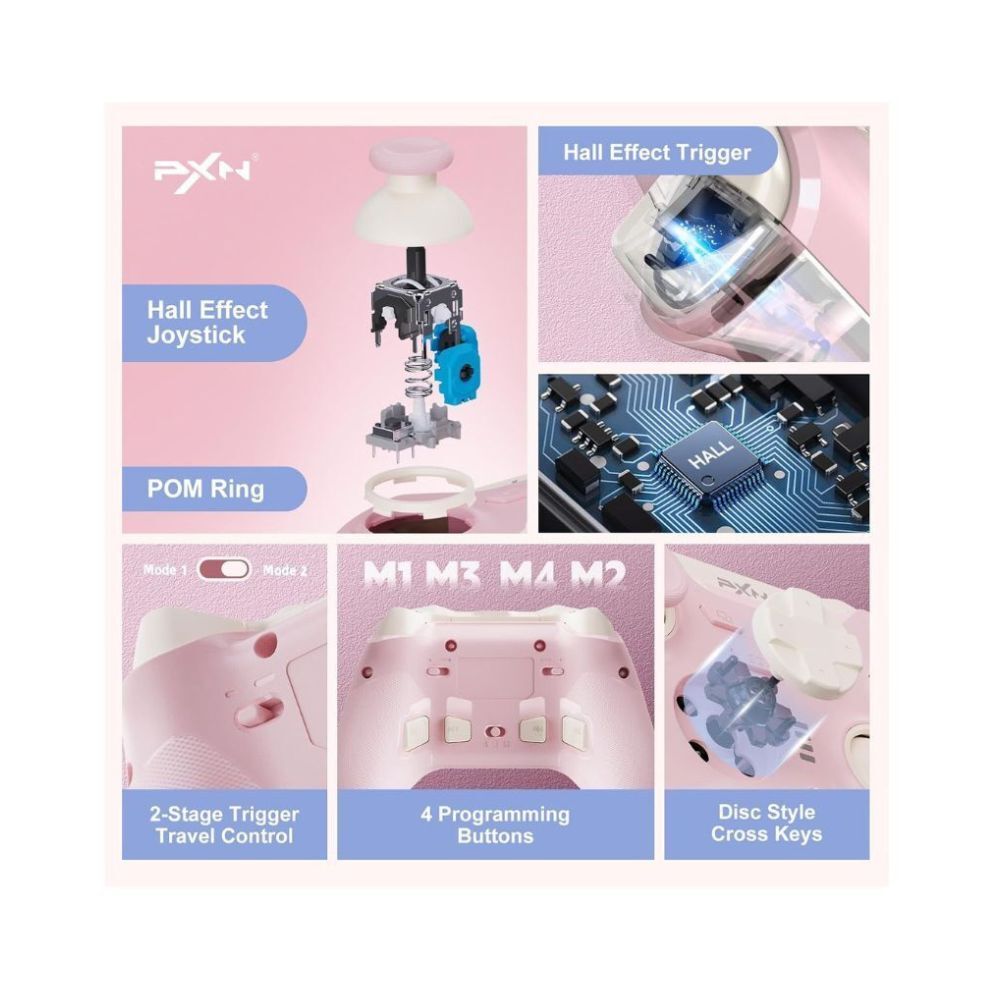 PXN P5 Wireless Gaming Controller 1000Hz Hall for PC Switch iOS Android Pink