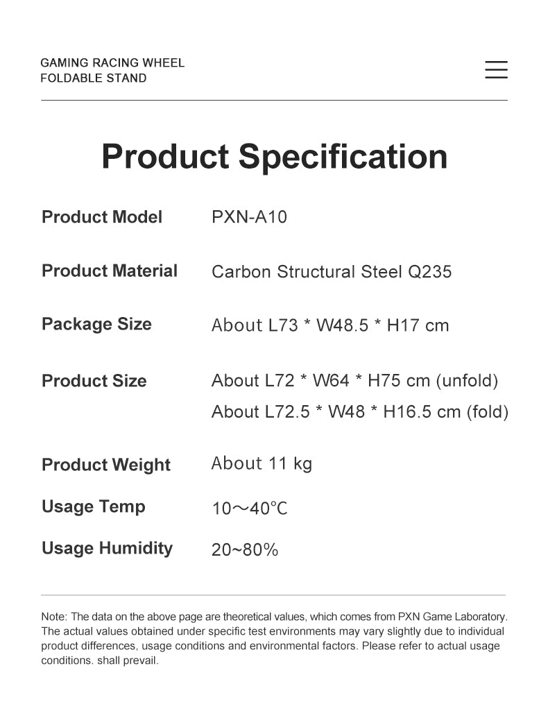 PXN-A10 Foldable and Adjustable Racing Sim Frame Black