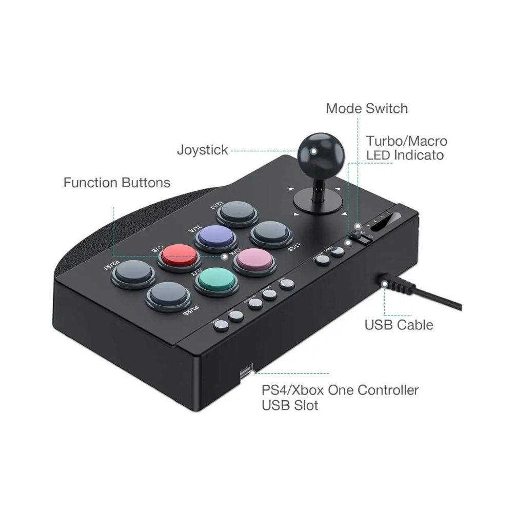 PXN-0082 Arcade Fighting Stick Black - USB Joystick for PC Street Fighter, Compatible with PS3, PS4, Xbox One, Nintendo Switch, Windows PC