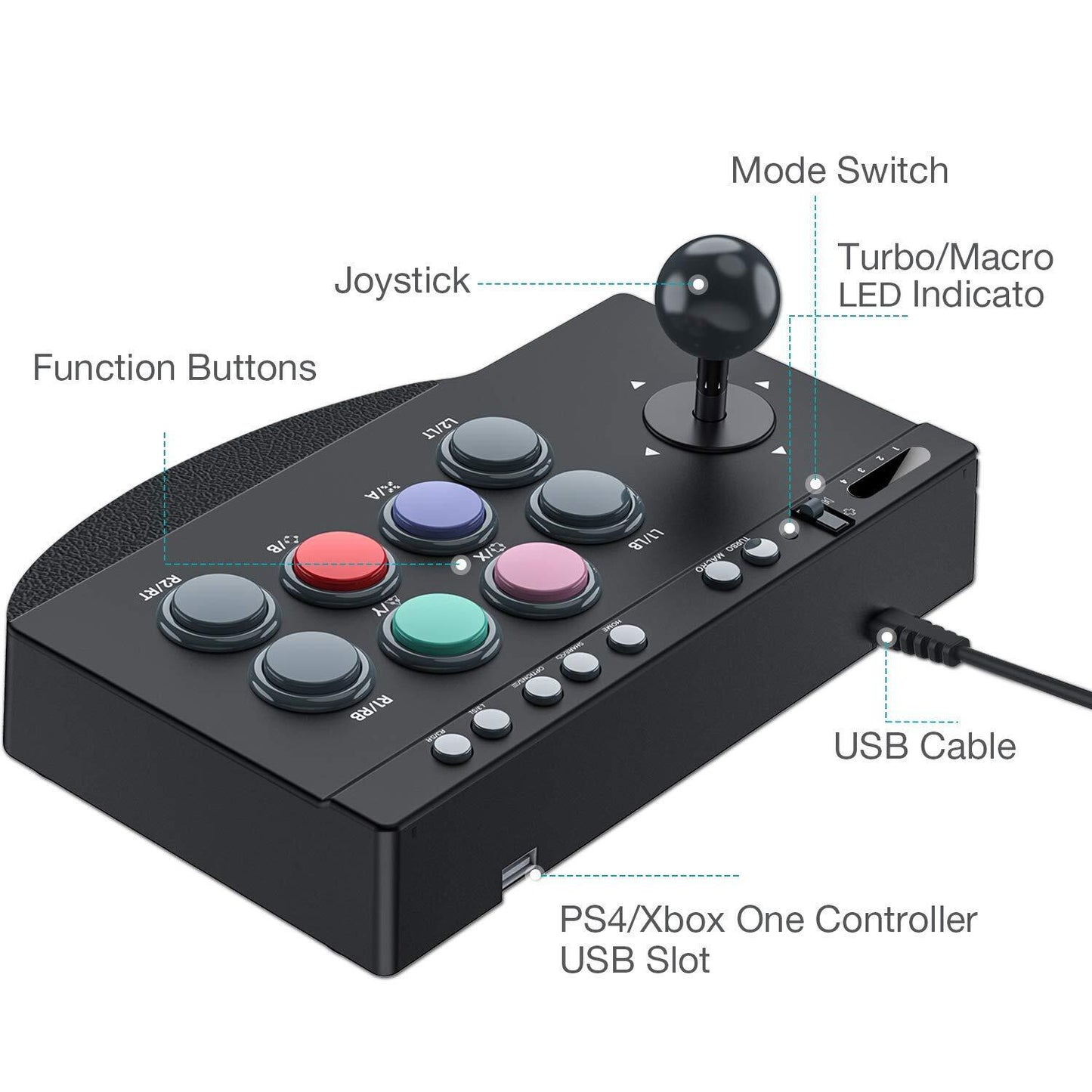 PXN-0082 Arcade Fighting Stick Black - USB Joystick for PC Street Fighter, Compatible with PS3, PS4, Xbox One, Nintendo Switch, Windows PC