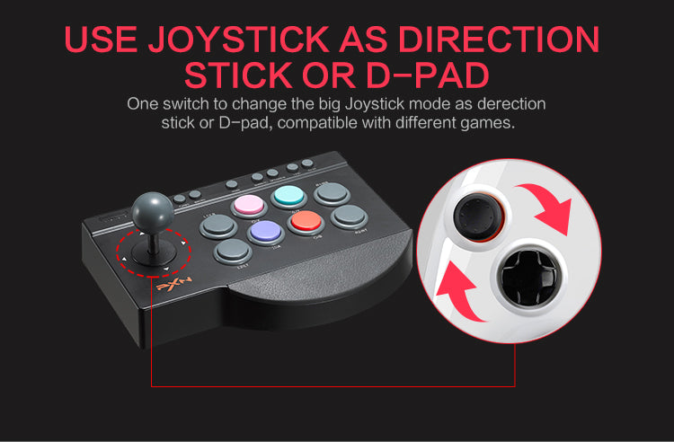 PXN-0082 Arcade Fighting Stick Black - USB Joystick for PC Street Fighter, Compatible with PS3, PS4, Xbox One, Nintendo Switch, Windows PC