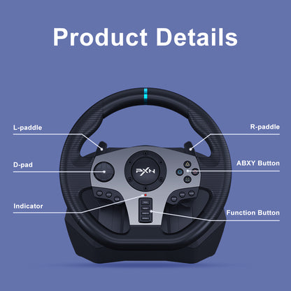 PXN V9 Driving Wheel, 900 Degree Vibration Racing Steering Wheel Set with Clutch and Shifter for PC, PS3, PS4, Xbox one/Xbox Series S&X, Switch