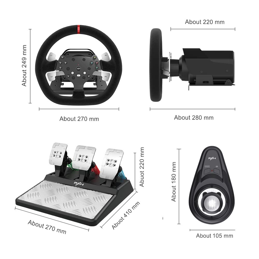 PXN V10 3-in-1 Racing Wheel with 9000 Feedback Adjustable Pedals for PS5 PC