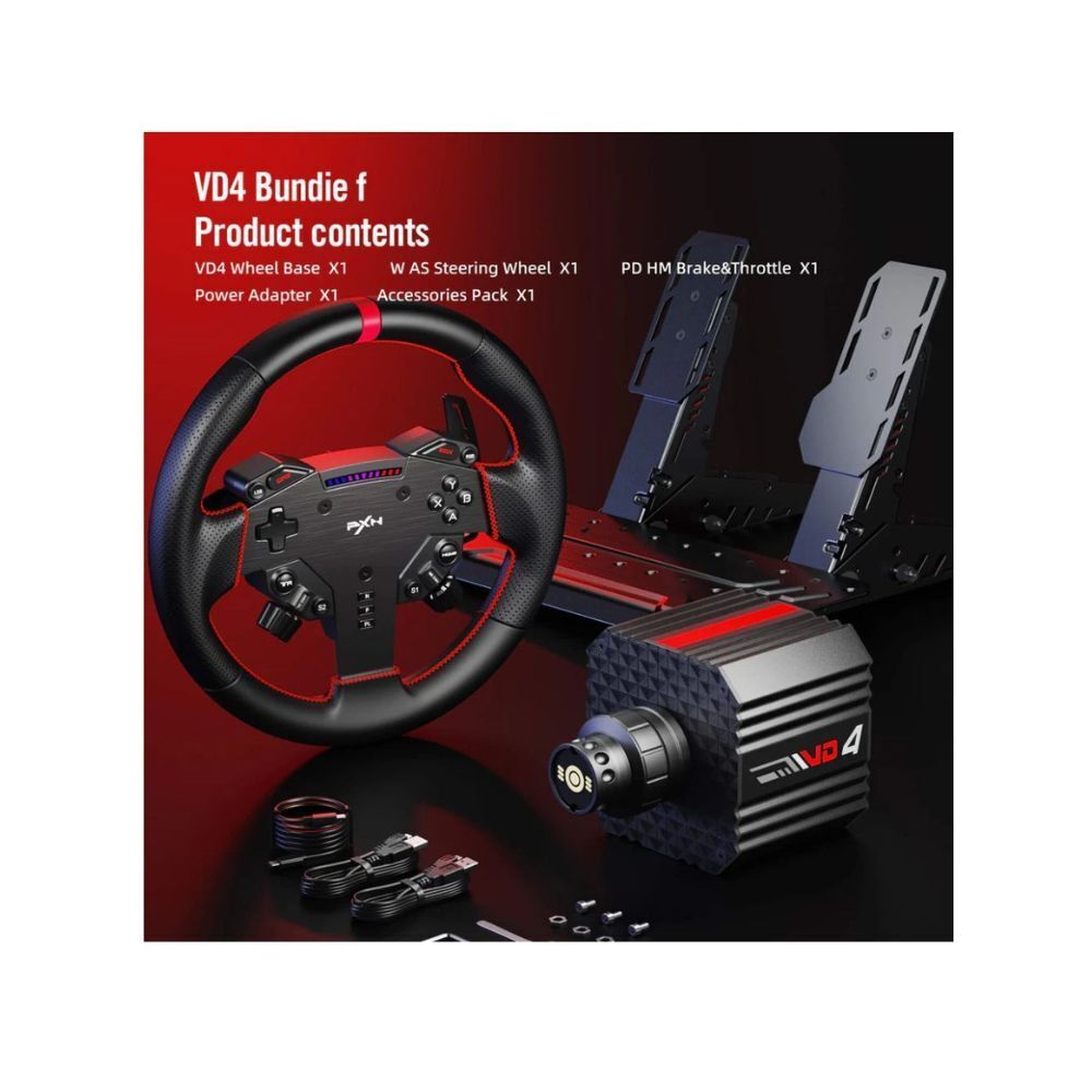 PXN VD4 Bundle F Direct Drive Racing Wheel with 4Nm Torque Pedals and LED RPM for PC Sim Racing