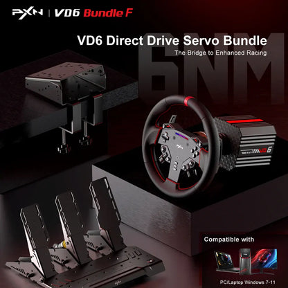 PXN VD6 Direct Drive Racing Wheel and W DS R2 Steering Module with Pedals Bundle for PC