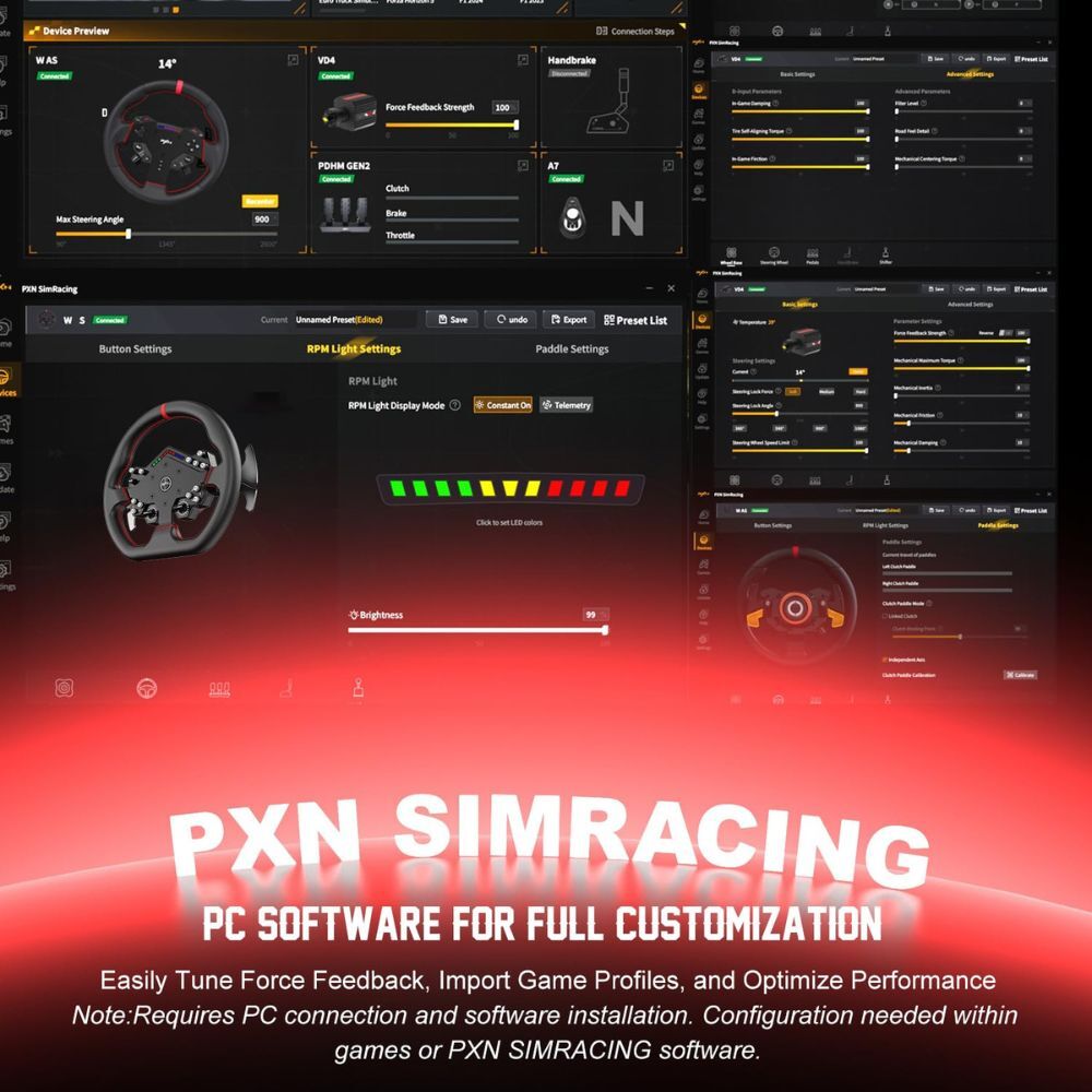 PXN WDS R2 300mm Racing Steering Wheel with LED RPM and Quick Release