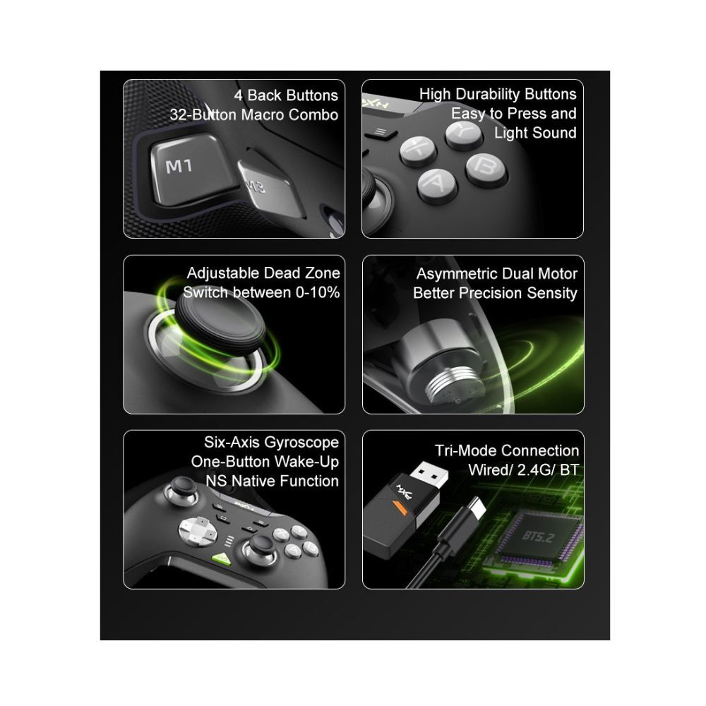 PXN P5 Wireless Wired Gaming Controller 1000Hz Hall for PC Switch iOS Android Black