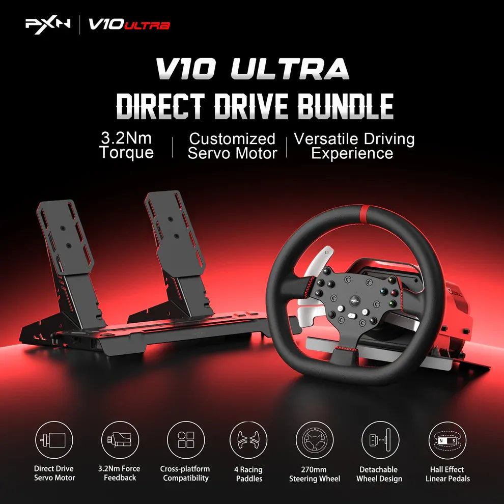 PXN V10 Ultra Direct Drive Racing Wheel Bundle 3.2Nm Torque with Pedals