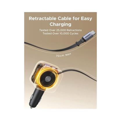 UGREEN 90W Fast Car Charger with Retractable Cable Gray