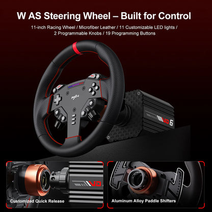 PXN VD6 Direct Drive Racing Wheel and W DS R2 Steering Module with Pedals Bundle for PC