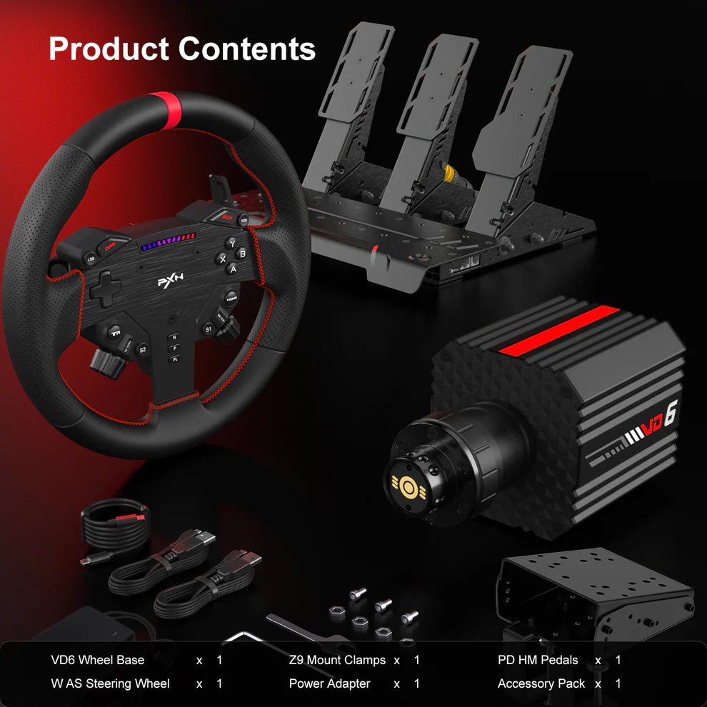 PXN VD6 Direct Drive Racing Wheel and W DS R2 Steering Module with Pedals Bundle for PC